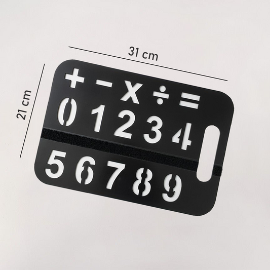 Tablica komunikacyjna Liczbowa – cyfry 1–9 i znaki działań matematycznych